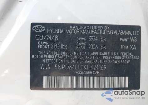 2019 Hyundai Elantra Sel z USA, uszkodzony, nr VIN 5NPD84LF0KH424169